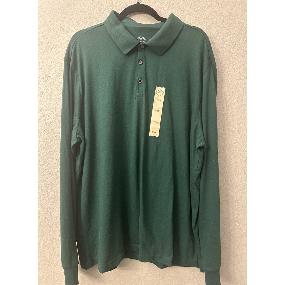 NWT‎ St Johns Bay  Super Soft Polo Shirt Mens 2XL Long Sleeve In Medieval Green